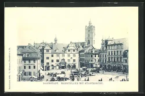 AK Darmstadt, Marktplatz mit Stadtkirche