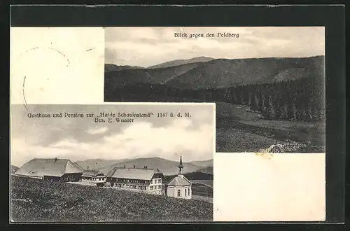 AK Feldberg, Gasthaus und Pension zur Halde Schauinsland Bes. E. Wissler, Blick gen Feldberg