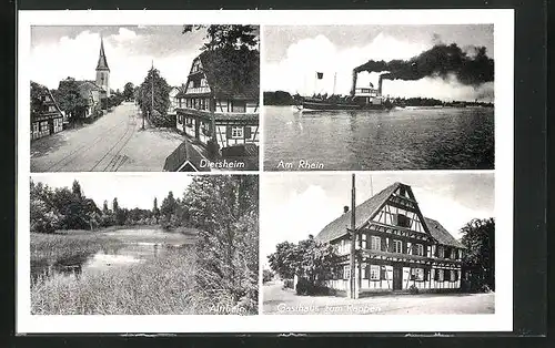 AK Rheinau /Baden, Gasthaus zum Rappen, Diersheim, Dampfer