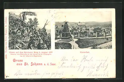 AK St. Johann a. d. Saar, Ehrenthal, Sturm auf den Spicherer Berg 6. August 1870