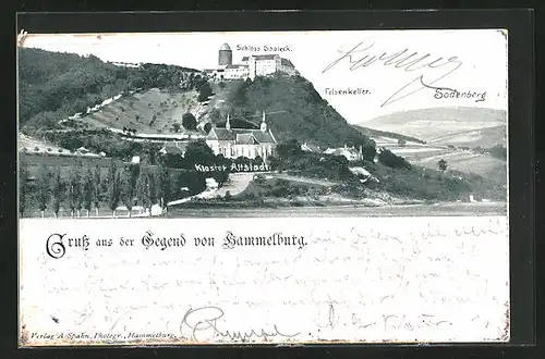 AK Hammelburg, Blick auf Kloster Altstadt, Felsenkeller und Schloss Saaleck