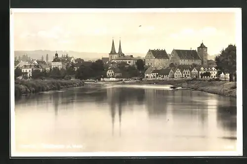 AK Hassfurt / Main, Ortspartie am Mainufer