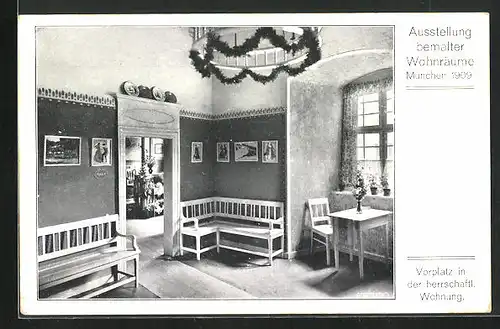 AK München, Ausstellung bemalter Wohnräume 1909, Vorplatz in der herrschftl. Wohnung