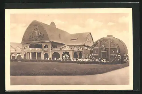 AK Leipzig, Intern. Baufach-Ausstellung 1913, Bayerische Bierhalle & Riesenfass