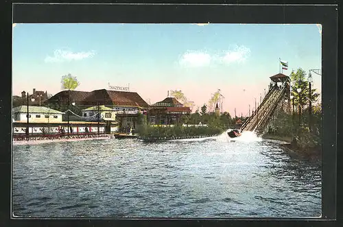 AK Leipzig, Intern. Baufach-Ausstellung 1913, Wasser-Rutschbahn