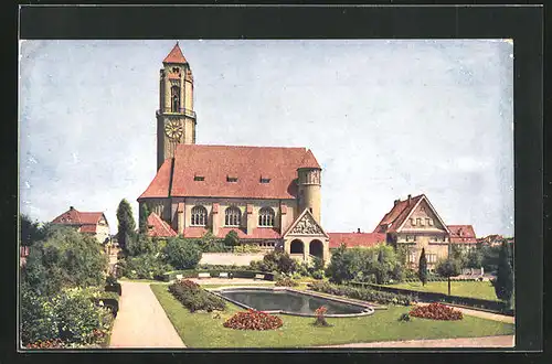 AK Darmstadt, Paulusplatz mit Pauluskirche von Prof. Pützer