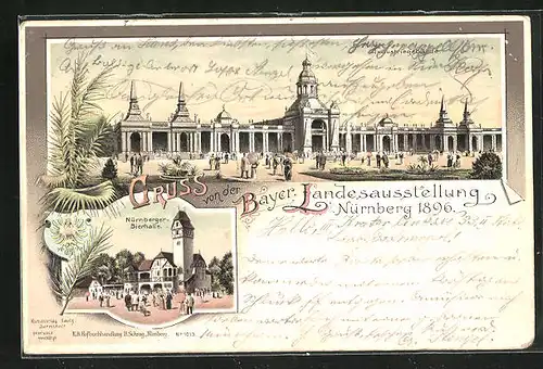 Lithographie Nürnberg, Bayer. Landes-Ausstellung 1896, Nürnberger Bierhalle