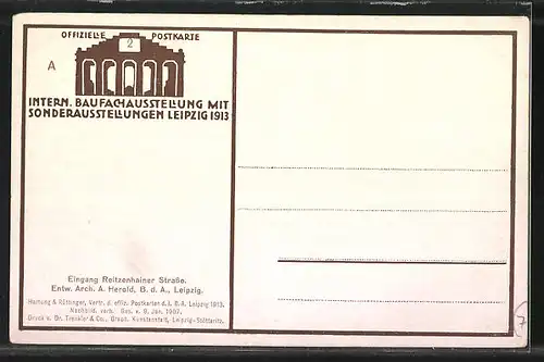 Künstler-AK Leipzig, Intern. Baufach-Ausstellung1913, Eingang Reitzenhainer Strasse
