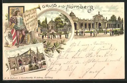 Lithographie Nürnberg, Bayer. Landes-Ausstellung 1896, Armee-Museum, Trompeter