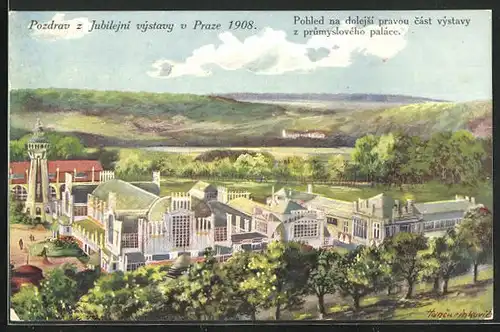 AK Praha, Pozdrav ze Jubiljeni Výstavy 1908, Panorama