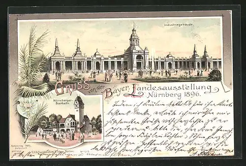 Lithographie Nürnberg, Bayer. Landes-Ausstellung 1896, Nürnberger Bierhalle