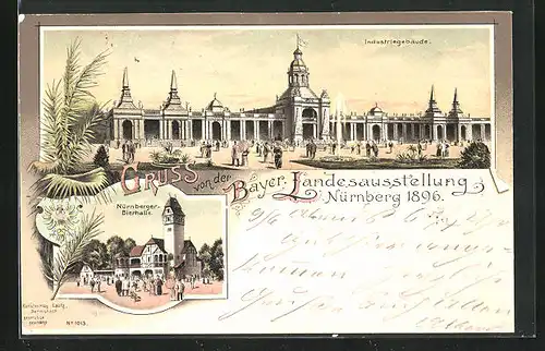 Lithographie Nürnberg, Bayer. Landes-Ausstellung 1896, Nürnberger Bierhalle