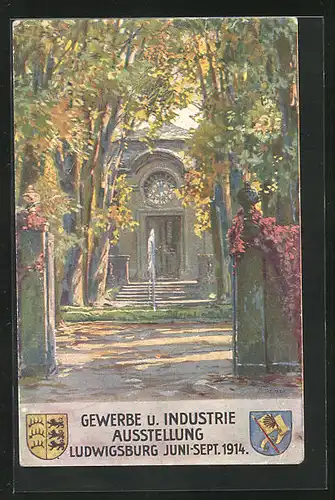 AK Ludwigsburg, Gewerbe u. Industrie-Ausstellung 1914, Festhalle, Wappen