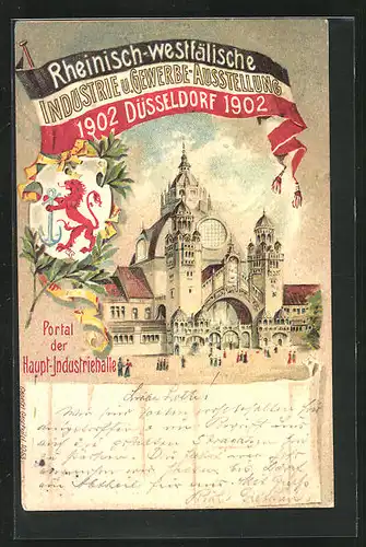 AK Düsseldorf, Rheinisch-Westfälische Industrie-u. Gewerbe-Ausstellung 1902, Portal der Haupt-Industriehalle