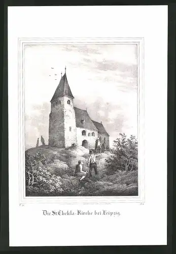 Lithographie Leipzig, St. Thekla-Kirche, Lithographie um 1835 aus Saxonia