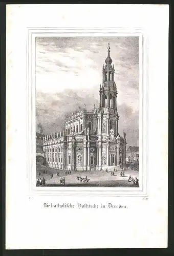 Lithographie Dresden, Katholische Hofkirche, Lithographie um 1835 aus Saxonia