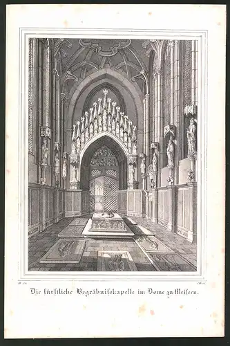 Lithographie Meissen, Die fürstliche Begräbnisskapelle im Dome, Lithographie um 1835 aus Saxonia