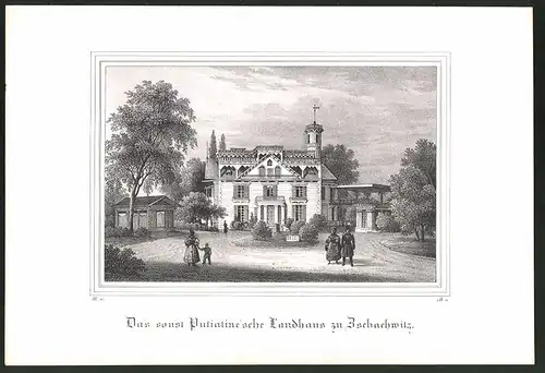 Lithographie Zschachwitz, Putiatine`sche Landhaus, Lithographie um 1835 aus Saxonia