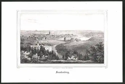 Lithographie Frankenberg. Panorama, Lithographie um 1835 aus Saxonia