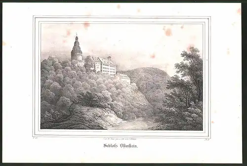 Lithographie Osterstein, Schloss mit Fluss, Lithographie um 1835 aus Saxonia