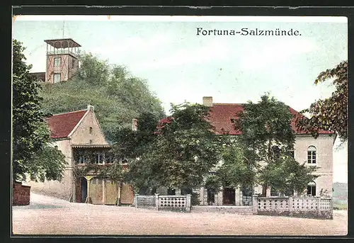 AK Salzmünde, Gasthaus Fortuna mit Aussichtsturm