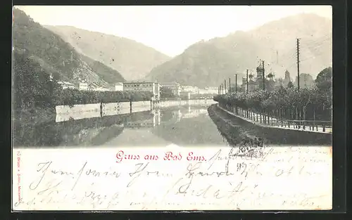 AK Bad Ems, Panorama mit Flussblick