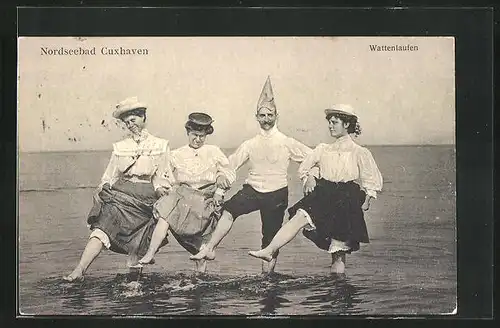 AK Cuxhaven, Lustige Gesellschaft beim Wattenlaufen
