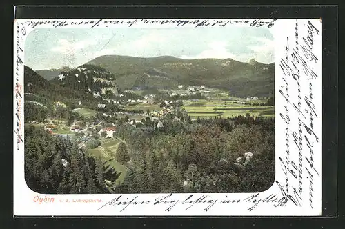 AK Oybin, Panorama v. d. Ludwigshöhe