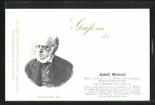 AK Portrait des Malers Adolf Menzel