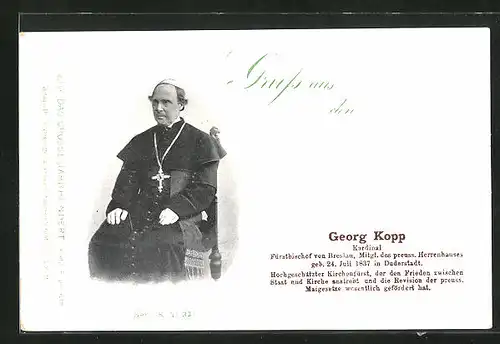 AK Portrait Georg Kopp, Kardinal, Fürstbischof von Breslau