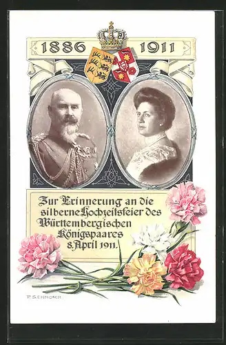 AK Erinnerung an die silberne Hochzeit des württembergischen Königspaares 1911