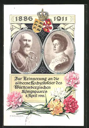 AK Erinnerung an die silberne Hochzeit des württembergischen Königspaares 1911
