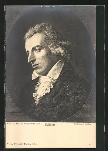 Künstler-AK Friedrich von Schiller, Portrait des Dichters nach Madame Simonawitz 1793