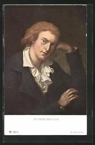 Künstler-AK Friedrich von Schiller, farbiges Portrait in nachdenklicher Pose