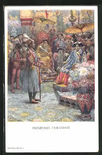 Künstler-AK Schillers-Zyklus, Prinzessin Turandot auf dem Thron
