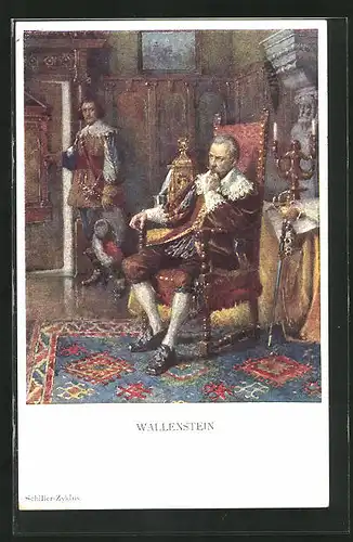 Künstler-AK Schiller-Zyklus, Wallenstein, nachdenklich im herrschaftlichen Zimmer