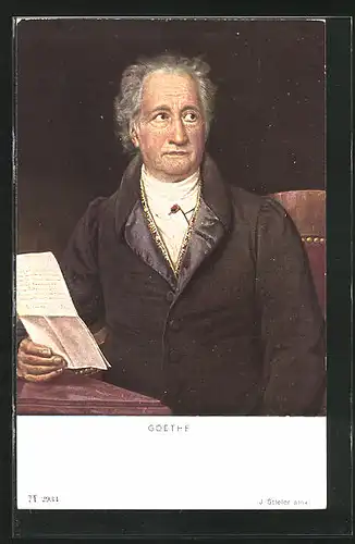 Künstler-AK Johann Wolfgang von Goethe, am Schreibtisch mit mit einem Brief