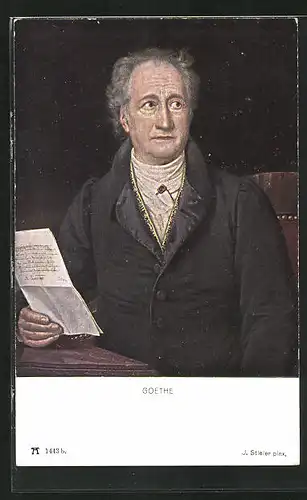 Künstler-AK Johann Wolfgang von Goethe, am Schreibtisch mit einem Brief portraitiert