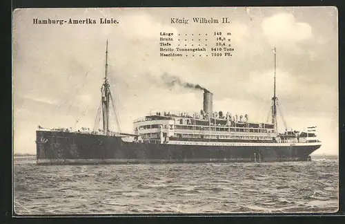 AK Dampfer König Wilhelm II. der Hapag Reederei