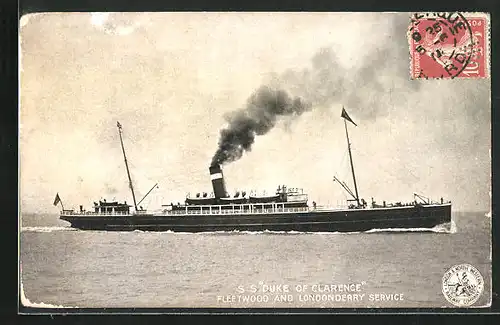 AK Passagierschiff S.S. Duke of Clarence, Fleetwood and Londonderry Service auf Hoher See