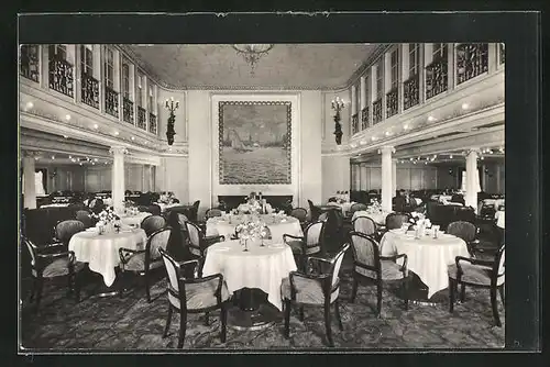 AK Passagierschiff D. Hamburg der Hamburg-Amerika Linie, im Speisesaal der 1. Klasse