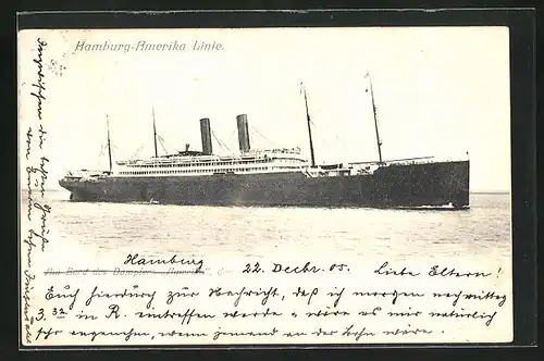 AK Passagierschiff Amerika der Hamburg-Amerika Linie unterwegs auf See