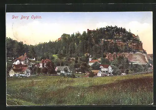 AK Oybin, Ortsansicht mit Berg Oybin