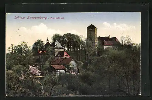 AK Rinteln, Blick auf das Schloss Schaumburg im Wesergebirge