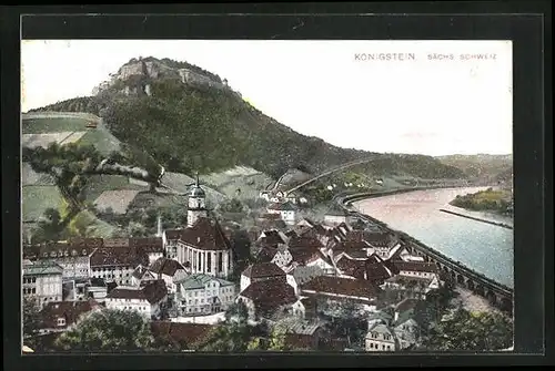 AK Königstein, Ortstotale mit Flussblick in der Sächsischen Schweiz