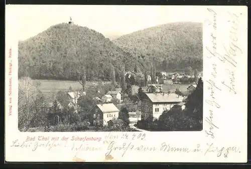 AK Bad Thal, Ortsansicht mit der Scharfenburg