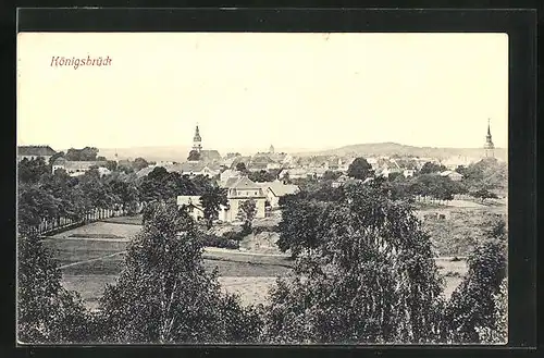 AK Königsbrück, Blick über den Ort zur Kirche