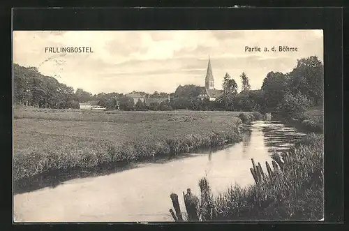 AK Fallingbostel, Partie am Böhmeufer mit Blick zur Kirche
