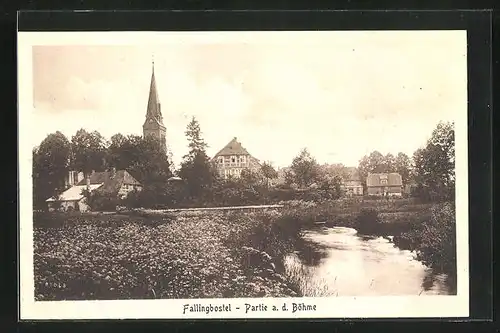 AK Fallingbostel, Partie am Böhmeufer, Blick zur Kirche
