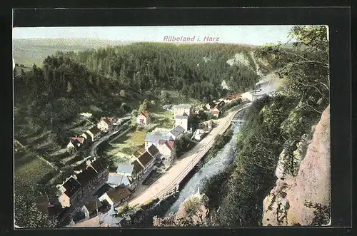 AK Rübeland im Harz, Blick auf die Siedlung unten im Tal